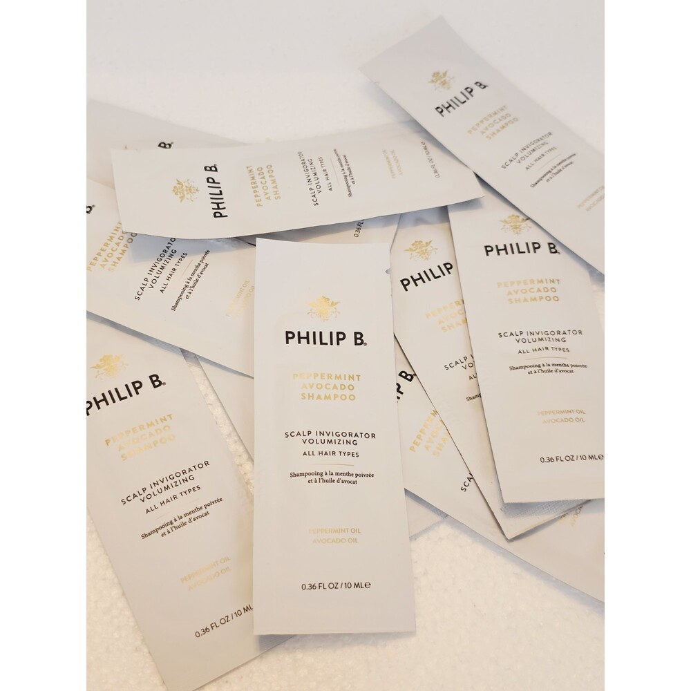 10x Philip B. Peppermint Avocado Shampoo sample packets